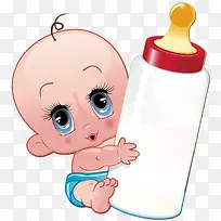 小孩抱着奶瓶
