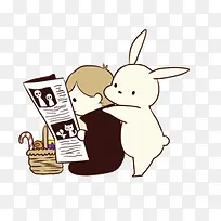 卡通儿童与兔子