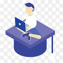 蓝色学士帽男孩手绘