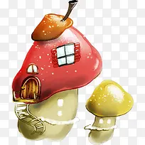 春天红色蘑菇房屋