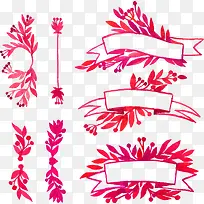 8款水彩绘丝带与花卉矢量图