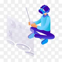 创意VR玩游戏3D办公场景免抠图PNG