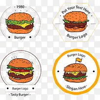 4款彩绘汉堡包标志矢量素材