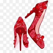 红色闪耀新娘高跟鞋