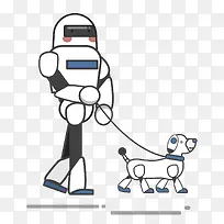 手绘机器人遛狗元素