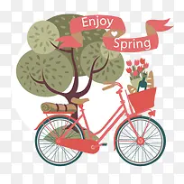 矢量图 小清新 自行车 植物 春天