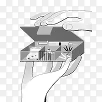 手绘盒子手的图案