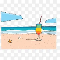 夏天沙滩彩虹果汁