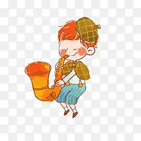 矢量吹萨克斯的小孩