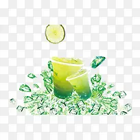 实物 冰块绿茶柠檬