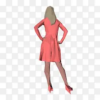 卡通立体3D扁平化红裙子女人背