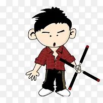 手绘人物和双节棍