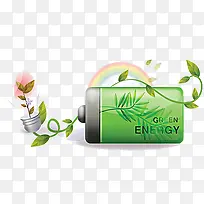卡通绿色环保电池
