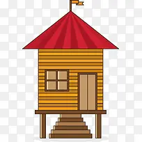 红色屋顶森林小屋