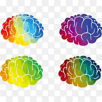 四个彩色绚丽大脑
