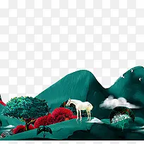 3D立体中国风山水画