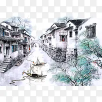 中国传统节气水墨画谷雨素材