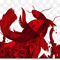 红色锦鲤涂鸦