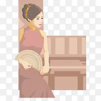 穿旗袍手拿扇子的美女