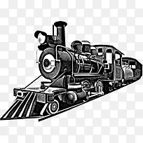 黑白版画风格插图老式复古火车