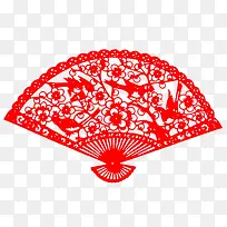 红色春节喜鹊扇子造型剪纸