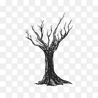 黑色手绘老树枯枝