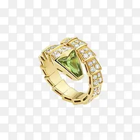 实物绿宝石镶钻金戒指免抠