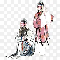 水墨画手绘中国古风京剧人物