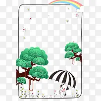 春季小草树木动物与彩虹装饰边框