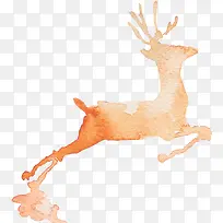 手绘橙色奔跑的鹿