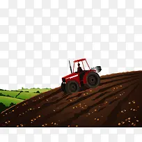 机械耕种农田插画