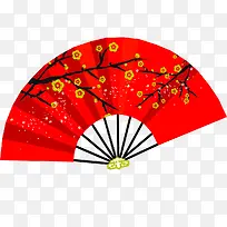 红色手绘梅花折扇
