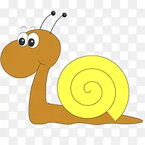 黄色壳的卡通棕色蜗牛