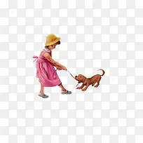 粉色小女孩与小狗