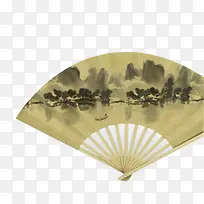 黄色山水日本折扇