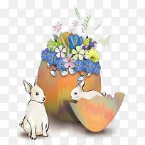 复活节手绘兔子与彩蛋主题