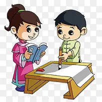 古代学堂读书书童