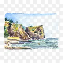 彩绘海洋岩石背景