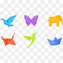 彩色漂浮手工艺折纸小动物矢量图