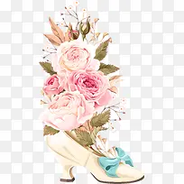 粉色美丽花朵高跟鞋