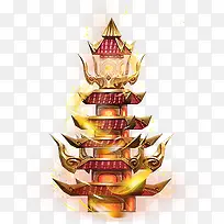 红色金光宝塔古风手绘