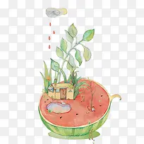 创意西瓜水彩画