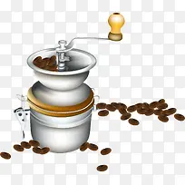 手绘棕色咖啡豆研磨机
