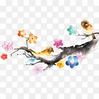 水粉画花鸟