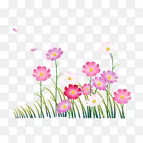 红花白花绿草素材