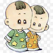 两个笑眯眯的小孩子
