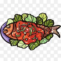 手绘美味的红烧鱼食物设计