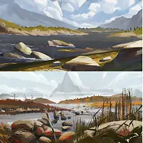 卡通溪涧海报背景