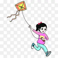 小孩春游放风筝的女孩