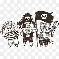 三只可爱动物海盗
